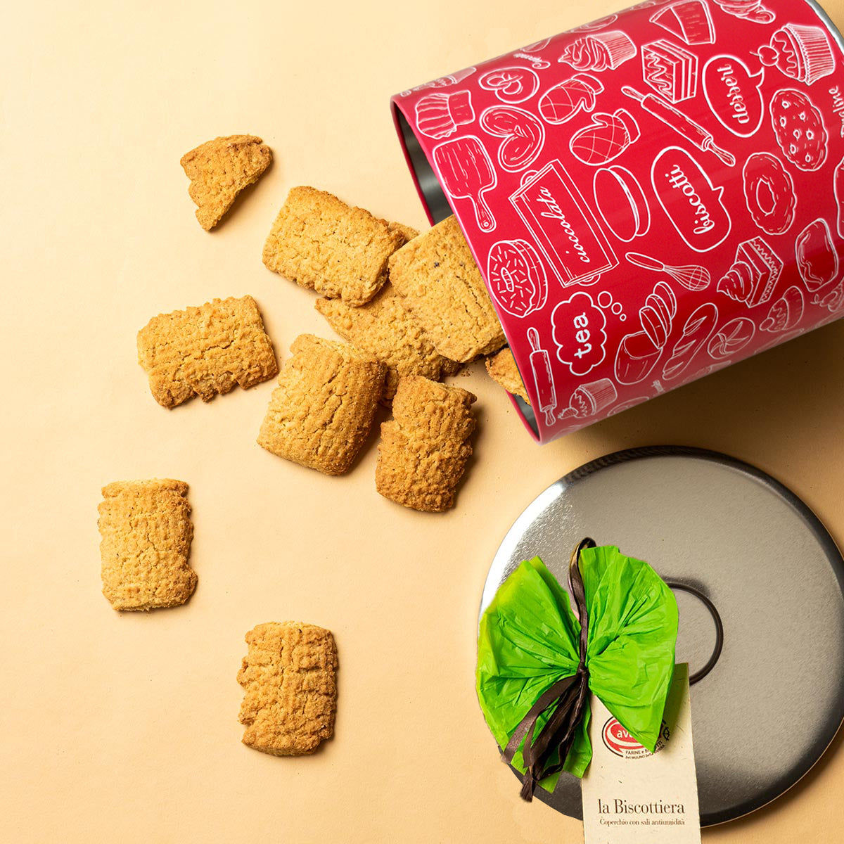 Biscottiera in latta per mantenere freschi i biscotti, con coperchio che assorbe l'umidità