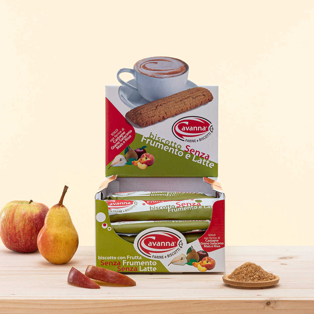 Biscotti Monoporzione con Frutta, biscotti senza frumento e latte.