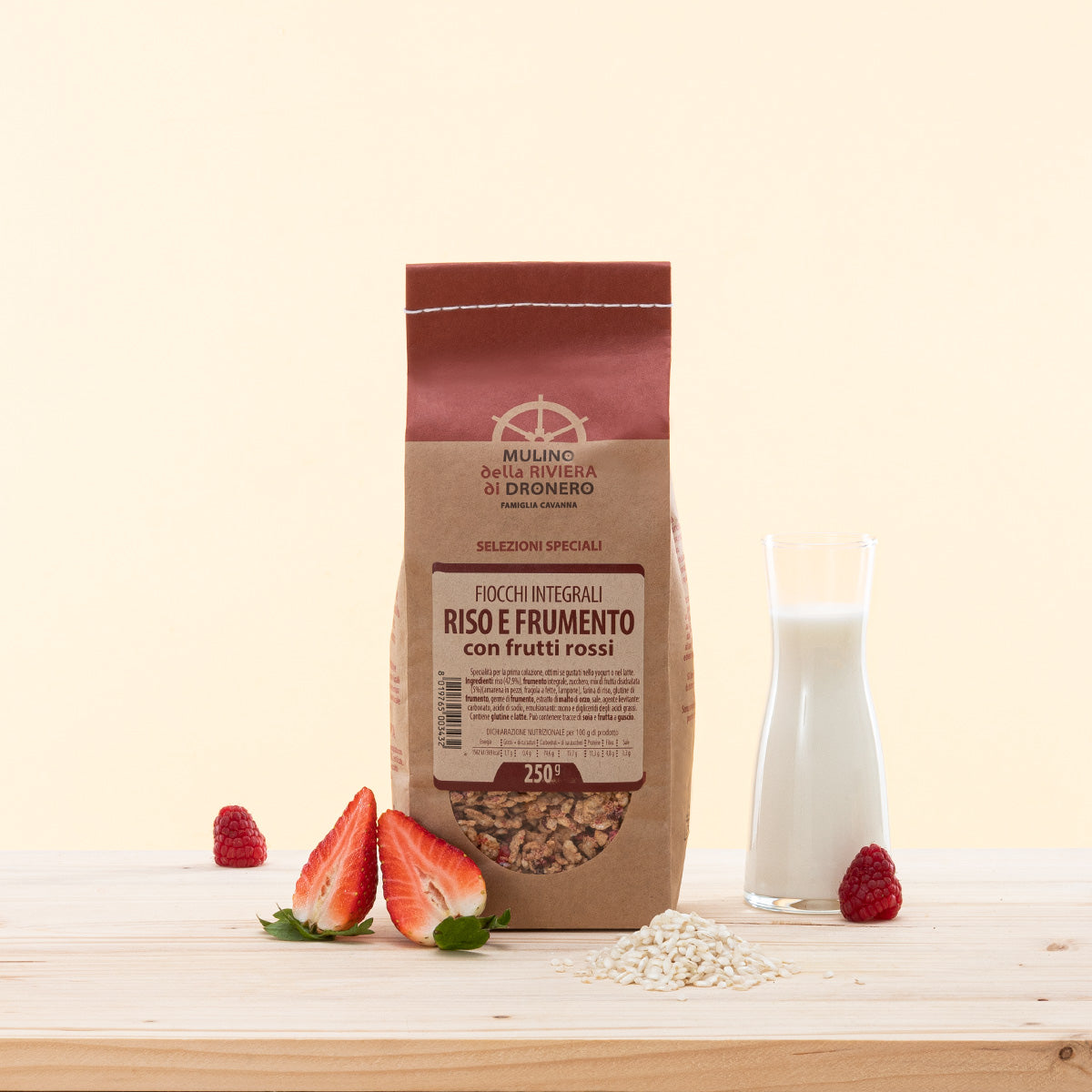 Fiocchi di Riso e Frumento con Frutti Rossi, cereali senza conservanti.