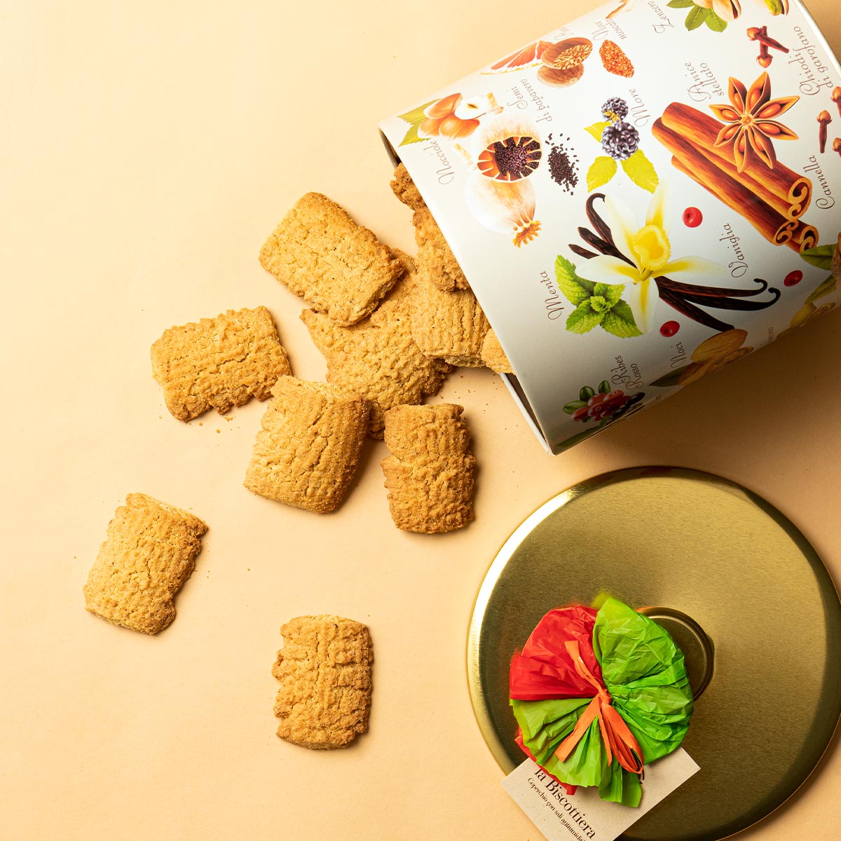 Scatola in latta per conservare biscotti, con disegni moderni in stile botanico e coperchio anti umidità