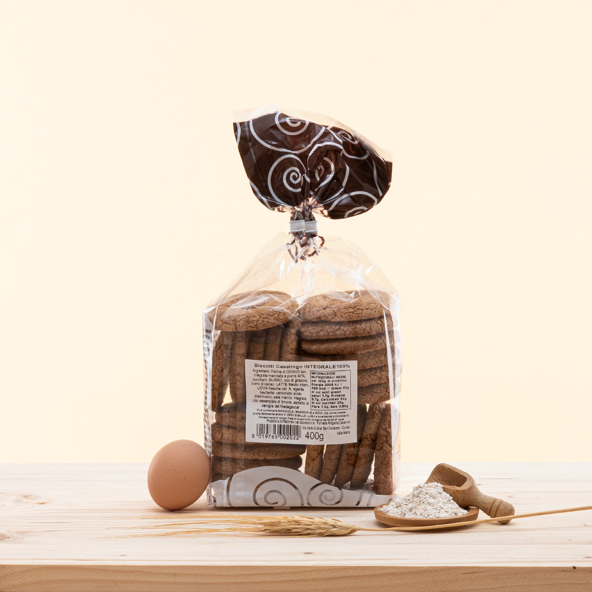 Biscotto Ciambella con Farina Integrale 100%, biscotto artigianale croccante.