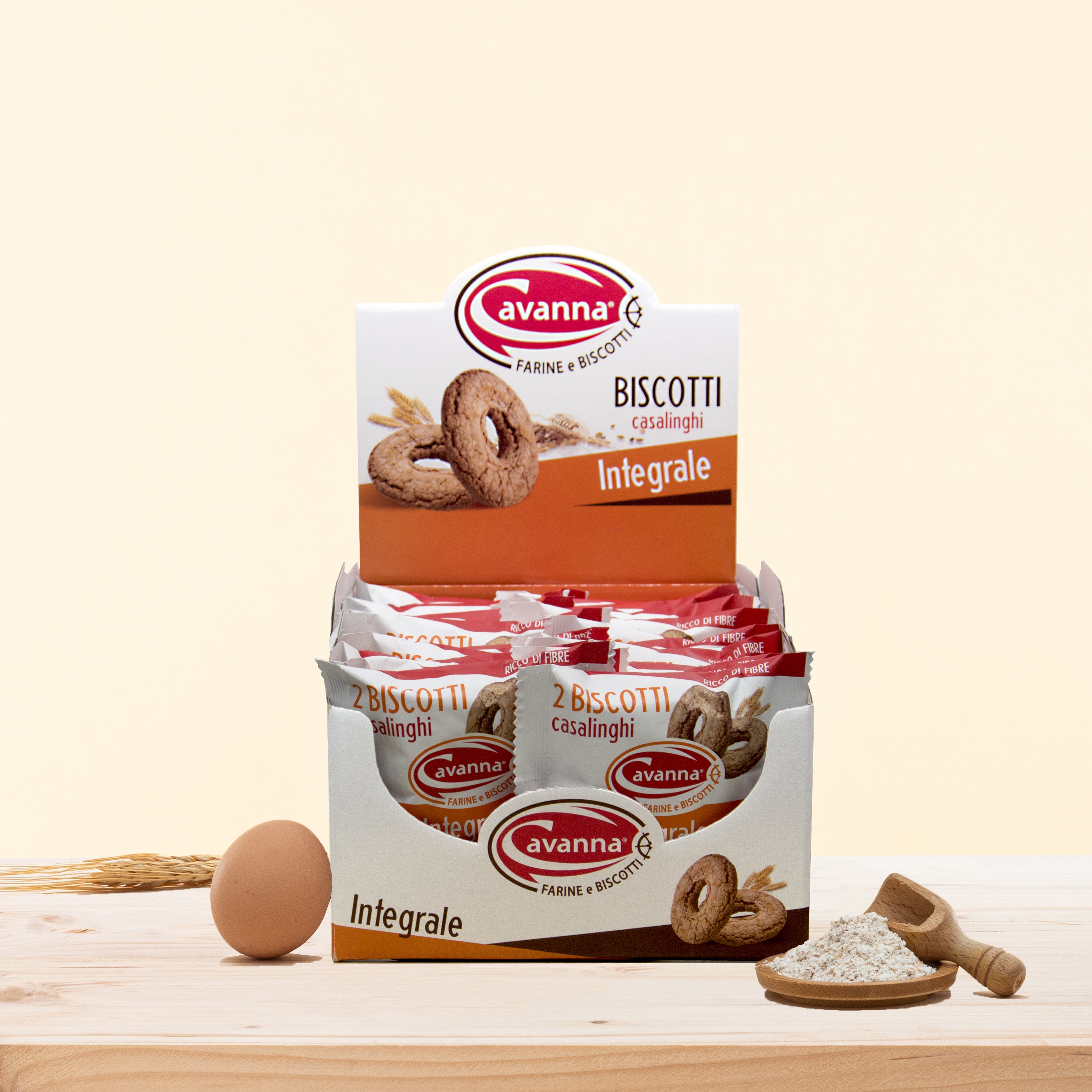 Monoporzione Ciambella Integrale 100%, con farina integrale ricco di fibre, senza conservanti a biscotto monoporzione.