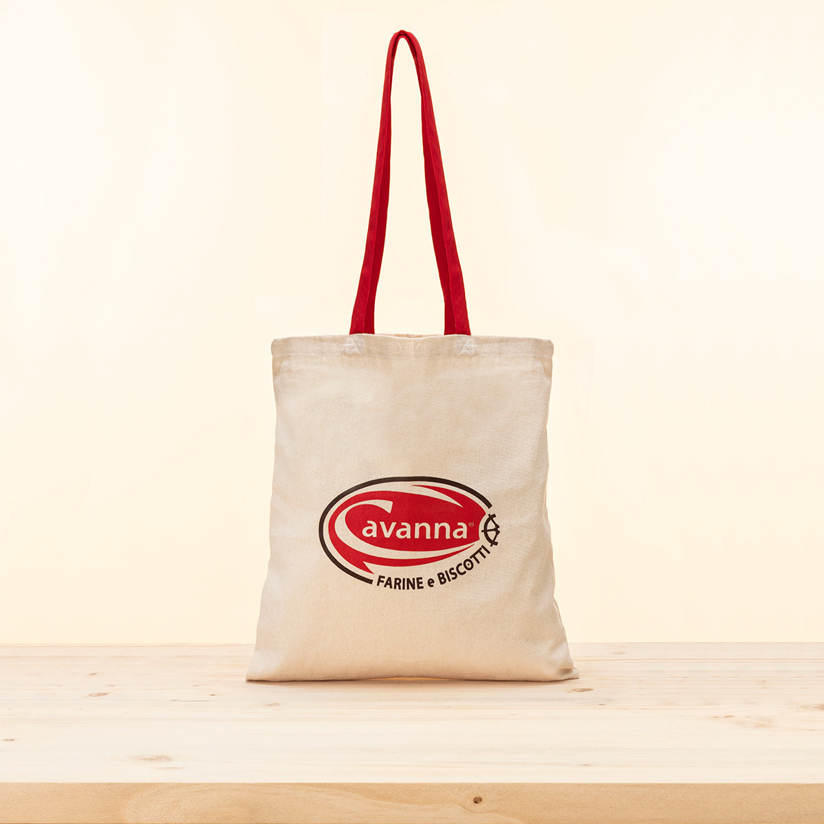 Borsa ecologica 100% cotone color avorio con manici rossi, idea regalo Valle Maira