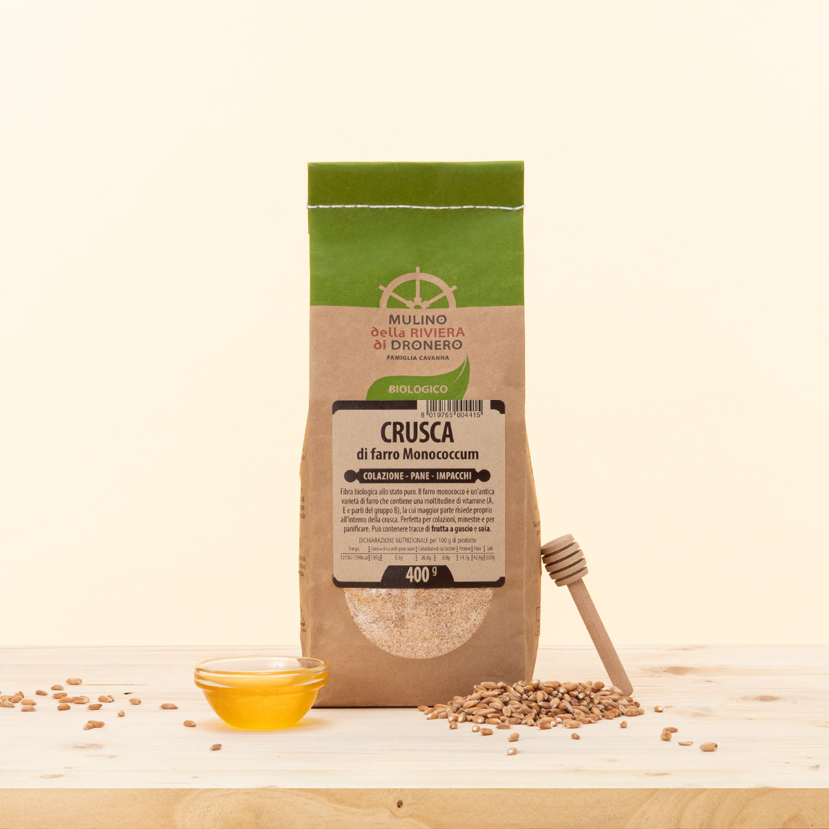 Crusca di Farro Monococco BIO, ricco di fibre e nutrienti.